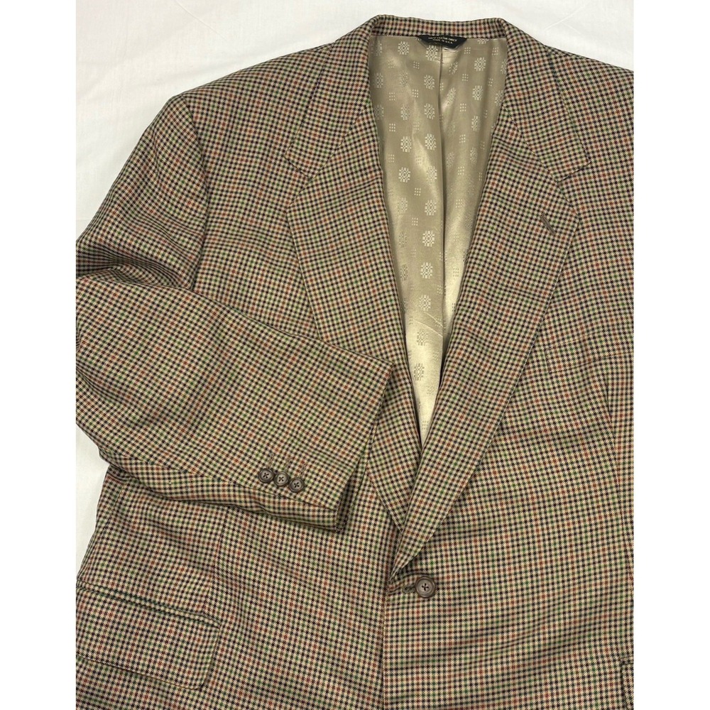 VTG Bespoke Scabal Fabric Wool/Silk Sport Coat 48R Multicolor Check Windowpane